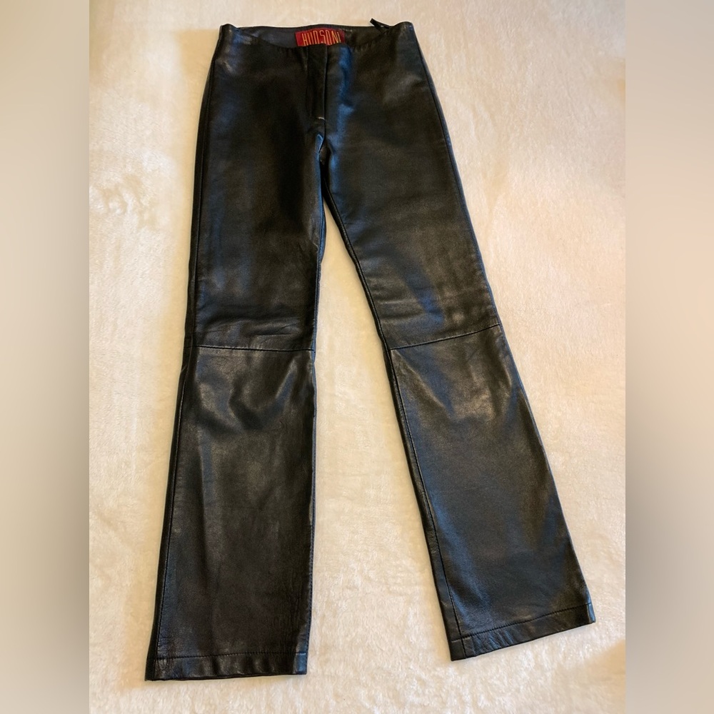 HUDSON Women’s Straight Black Leather Pant Jean Black mid rise 26” W NWOT.  XS